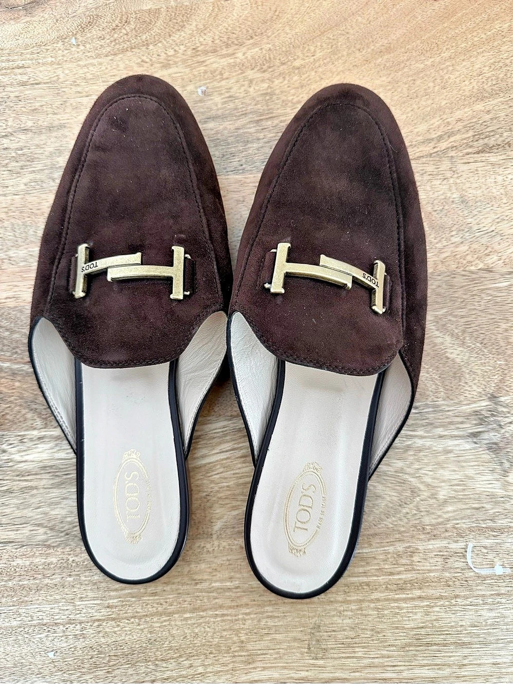 Tod's T Timeless Suede Mule Loafers Brown EU 42